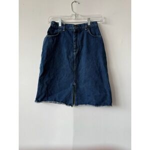 Vintage Britannia Denim Skirt 24" XS High Rise Raw Hem Midi Vintage Retro 90s